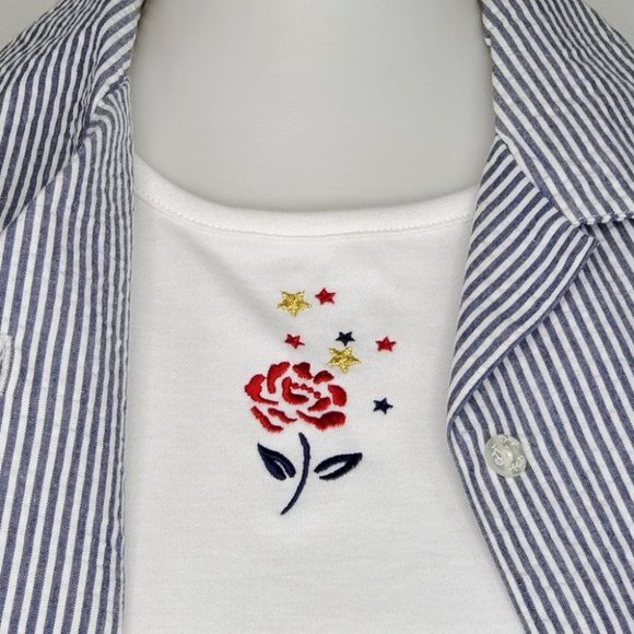 Koret Petite Embroidered Flowers & Stars Striped Top One Piece NEW Size SP - Picture 6 of 16